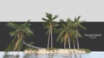 PSD Кокосовая пальма в 3d-рендеринге, изолированные на острове