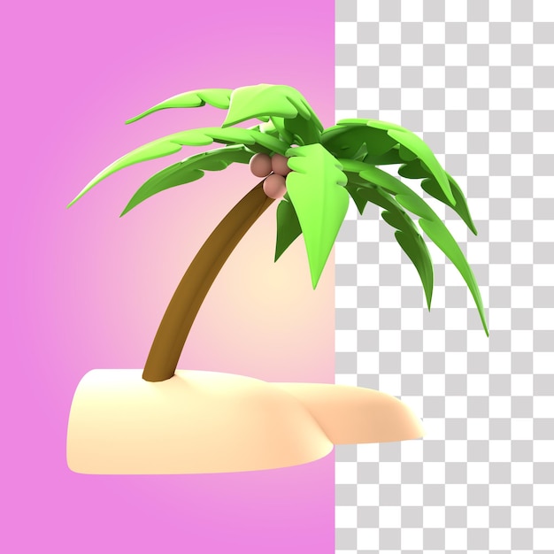 PSD coconut tree in island 3d illustration