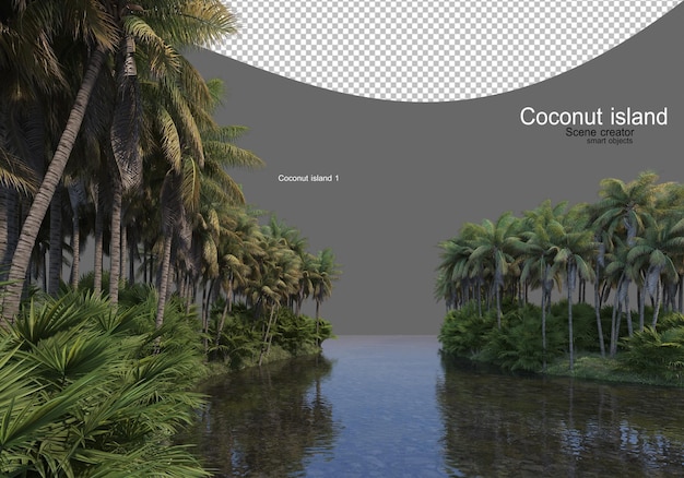 호수에서 코코넛 나무 섬