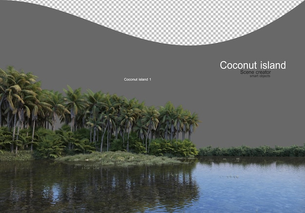 호수에서 코코넛 나무 섬