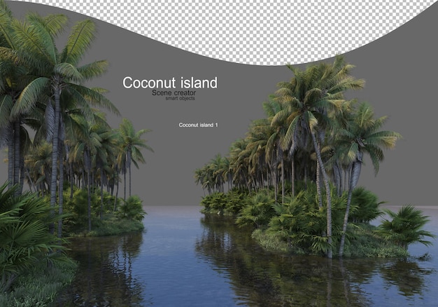 PSD isola dell'albero di cocco nel lago