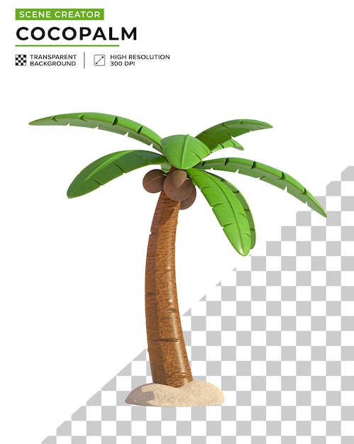 Un albero di cocco con cocco in un cartone animato 3d con cui creare una scena