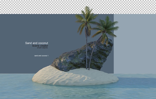 PSD alberi di cocco sulla sabbia da molte prospettive.