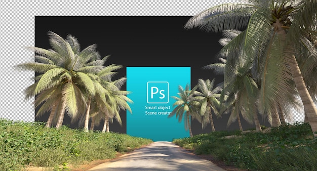 coconut trees and small plants and shrubs along the roadside