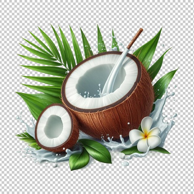 PSD coconut with leaves isolated transparent background ai generative