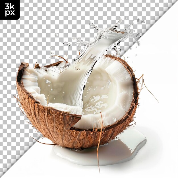 PSD a coconut with a splash of water isolated on transparent background