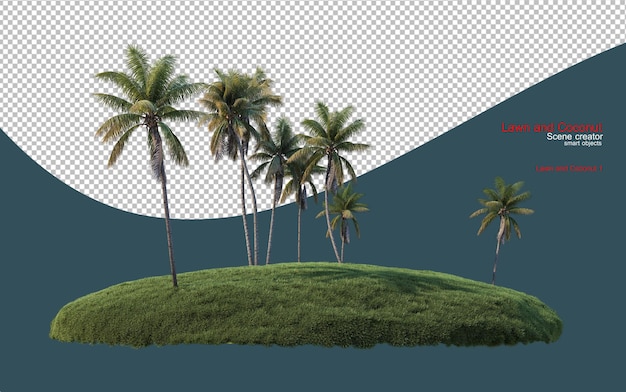 PSD coconuts on different levels of green lawn