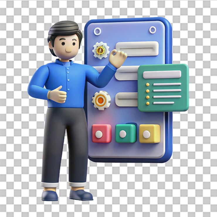 PSD coding language development connect application on smartphone software developer concept coding language programming interface web uiux system design minimal cartoon style 3d render illustration