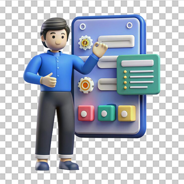 PSD 编码语言开发连接智能手机软件开发者概念编码语言编程界面网络 uiux 系统设计最小卡通风格 3d 渲染插图