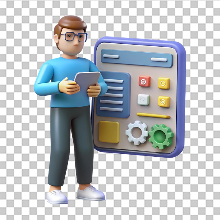 PSD coding language development connect application on smartphone software developer concept coding language programming interface web uiux system design minimal cartoon style 3d render illustration