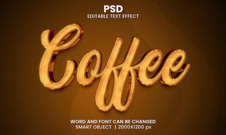 PSD coffe 3d editable text effect premium psd with background
