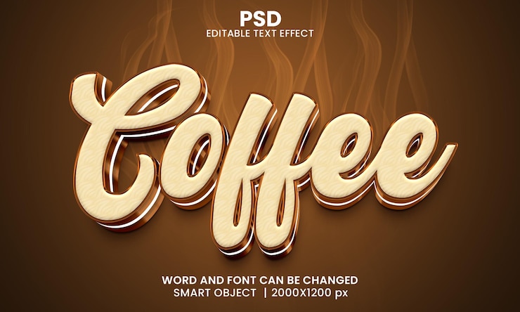 PSD coffee 3d editable text effect premium psd with background