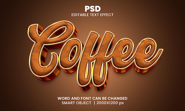 Coffee 3d editable text effect Premium Psd with background