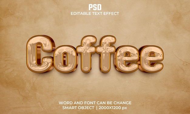 Кофе 3d редактируемый текстовый эффект Premium Psd с фоном