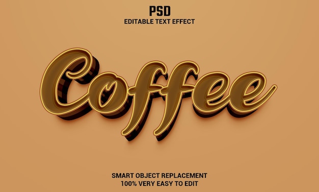 PSD coffee 3d editable text effect with background premium psd