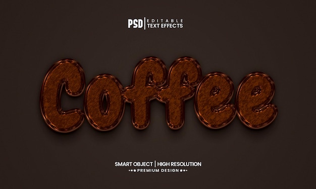 PSD modello mockup stile livello modificabile effetto testo 3d caffè