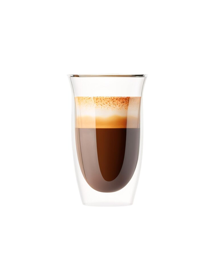PSD coffee americano in a transparent glass cup isolated on white background with png format