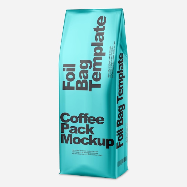 Coffee bag psd mockup White foil package Smart 3d pouch mock up design