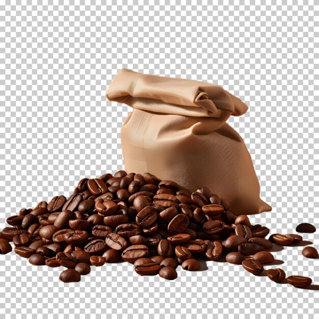 PSD 투명한 배경에 고립 된 커피 콩과 함께 커피 봉투