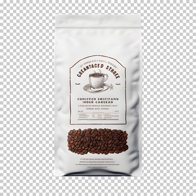 PSD borsa di caffè con chicchi di caffè isolati su uno sfondo trasparente