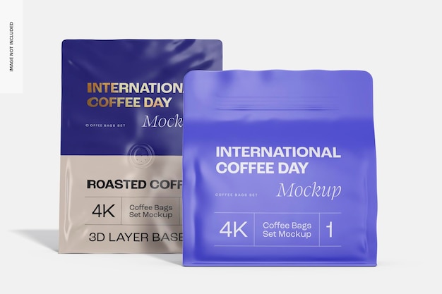 PSD coffee bags set mockup, front view