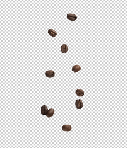 PSD coffee beans falling isolated