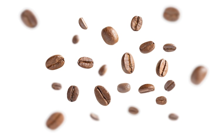 PSD coffee beans levitate roasted coffee beans flying on white background