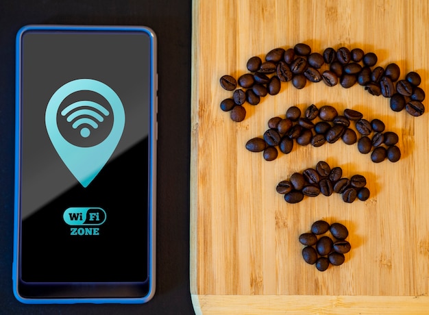 Chicchi di caffè che ricreano il segnale wi-fi