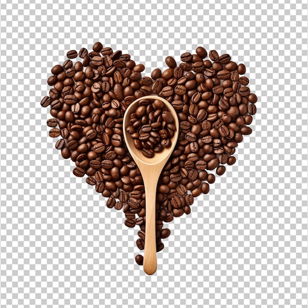 PSD coffee beans and spoon form a large heart isolated on white background