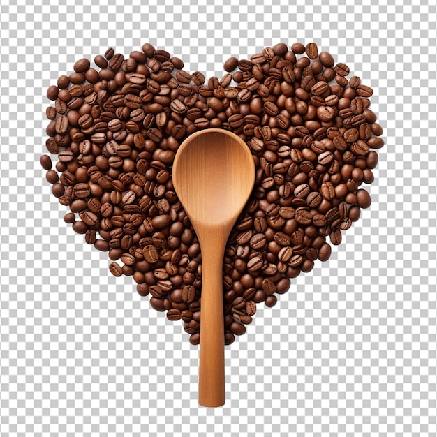 PSD coffee beans and spoon form a large heart isolated on white background