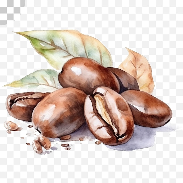 Coffee beans watercolor transparent background