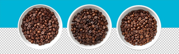 Coffee beans on white bowl aerial view with transparent background Generative AI Technology