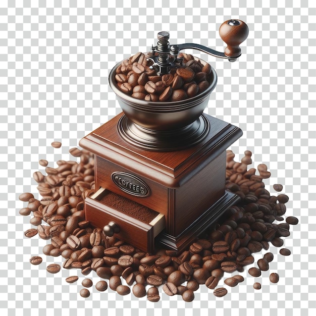 PSD coffee beans with manual grinder transparent background