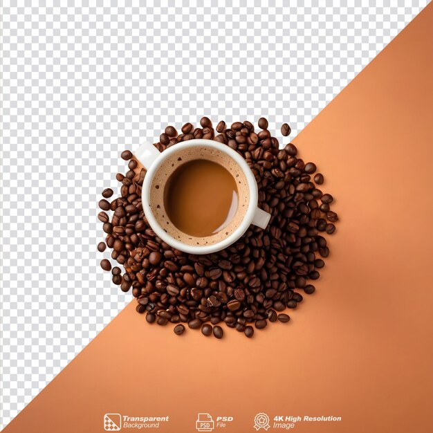 PSD coffee beans on a wooden table in a paper cup isolated