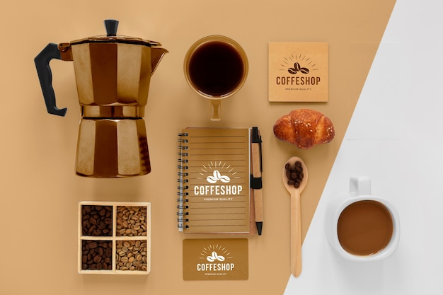 Coffee branding concept with beans flat lay