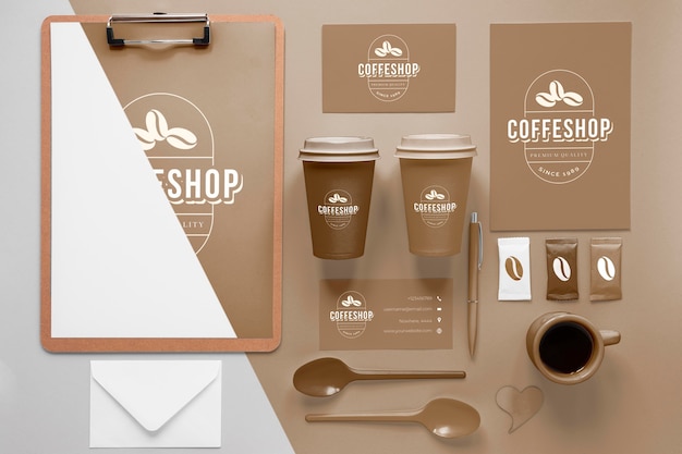 PSD coffee branding items arrangement