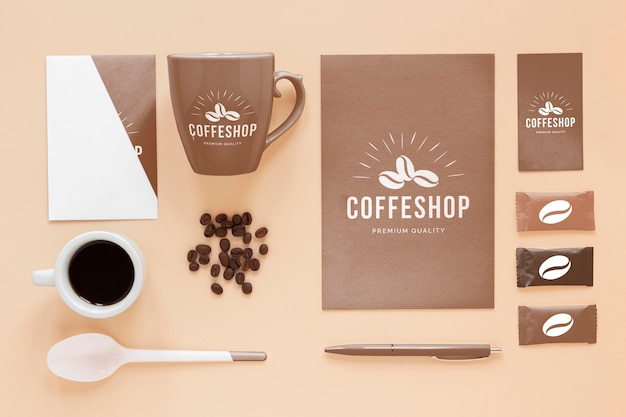 Coffee branding items top view