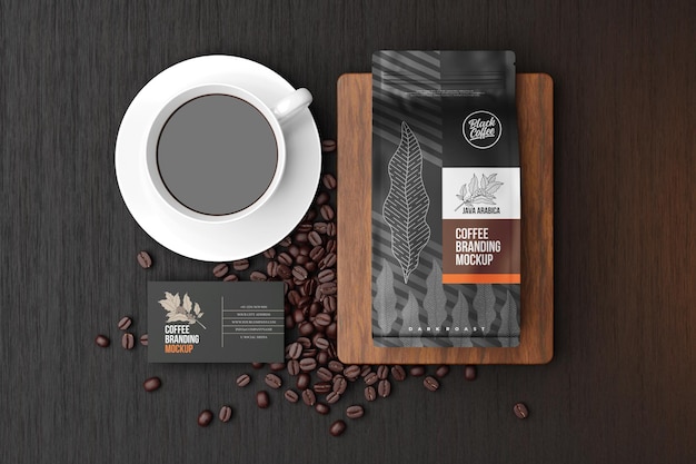 Coffee branding mockup in black theme