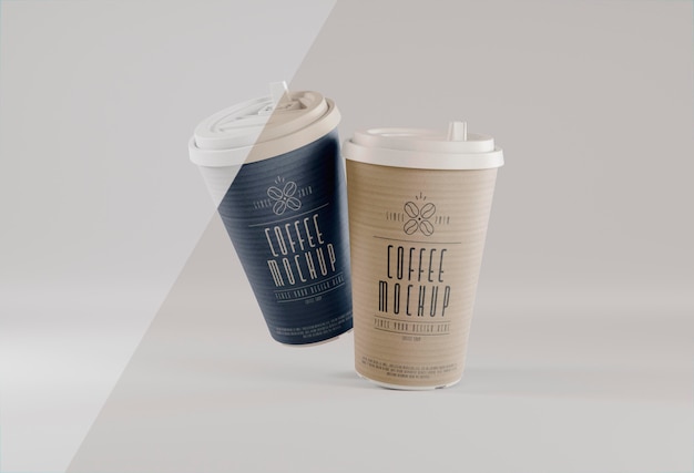 Coffee branding with cups levitating