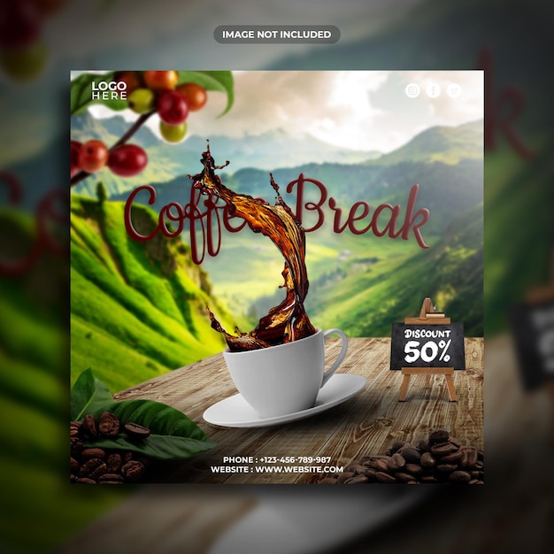 Coffee break promotion instagram post or square web banner social media template