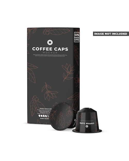 PSD coffee capsules and paper box mockup