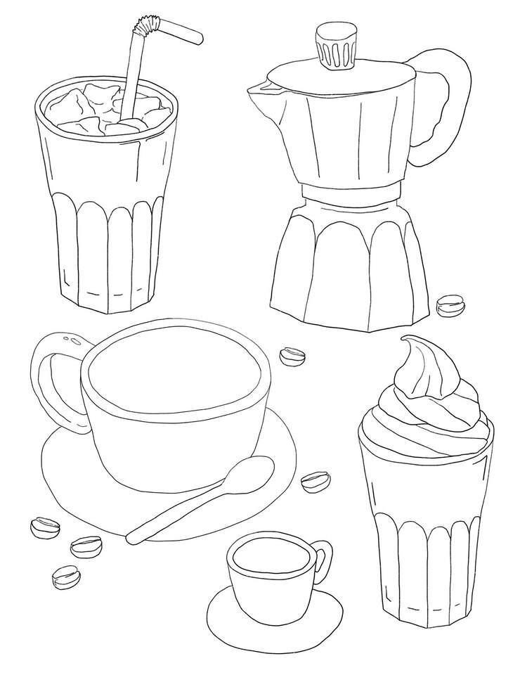 PSD coffee coloring page