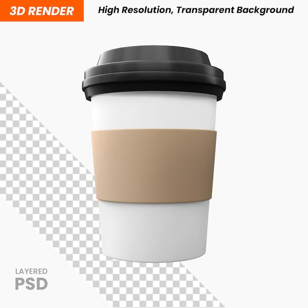 PSD coffee cup 3d rendered object isolated transparent background