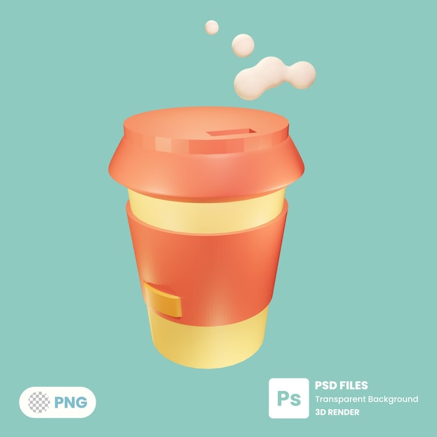 PSD rendering dell'illustrazione 3d dell'icona della tazza di caffè psd premium