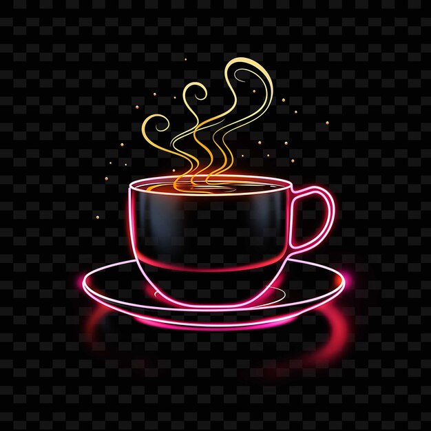 Coffee cup mocha brown dotted neon lines coffee bean decorat shape y2k neon light art collections