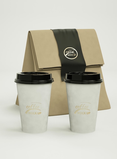 PSD coffee cup and paper packaging mockup