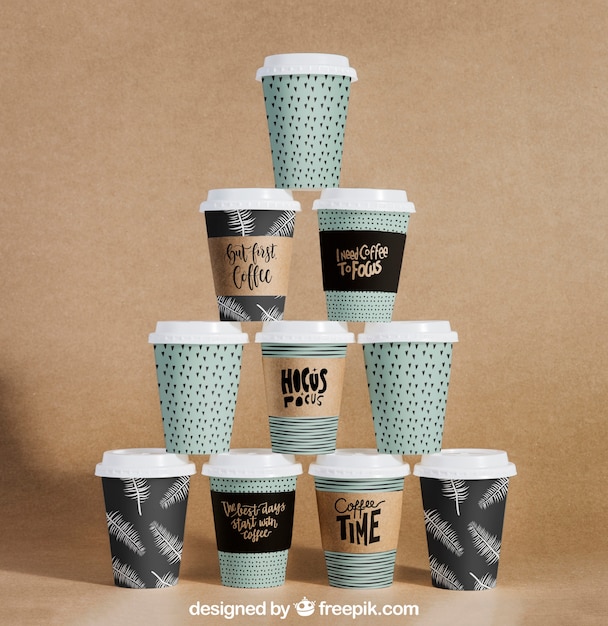 PSD coffee cup pyramid mockup