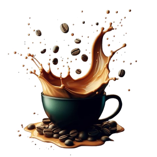 PSD tazza di caffè spruzzata con chicchi di caffè