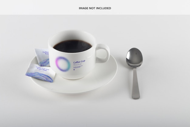Coffee Cup and Sugar Bags Mockup