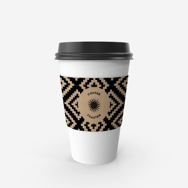 PSD a coffee cup with a black and gold design on the top
